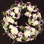 purple and white wreath