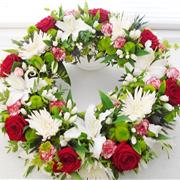 red and white wreath