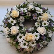 white and lilac wreath