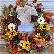Faux flowers autumn wreath 